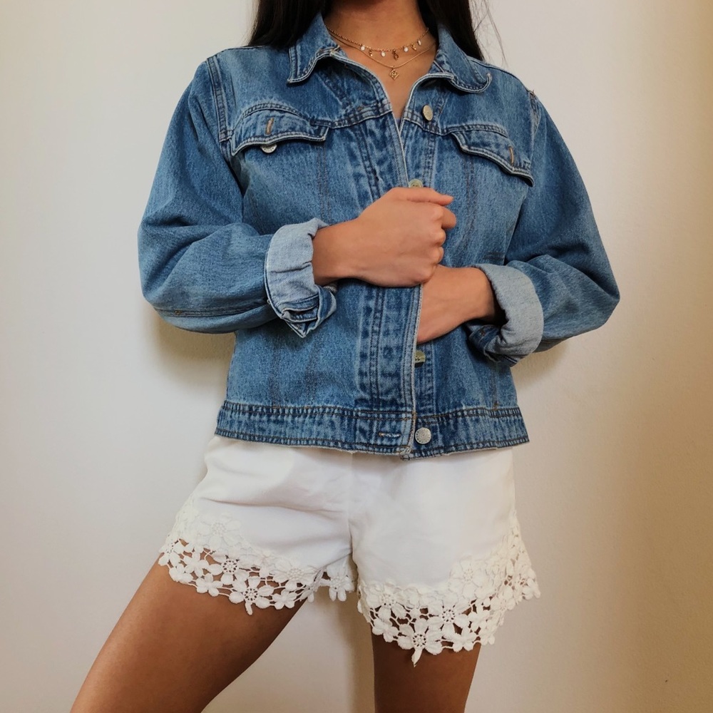 White Floral Cutout Shorts